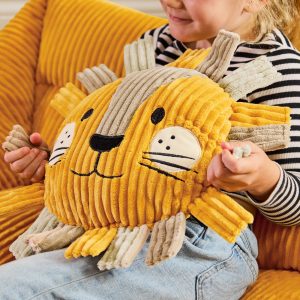 Kids Leo Lion Cord Cushion - Ochre