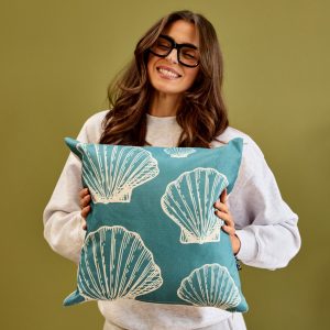 Large Sea Shell Print Indoor-Outdoor Cushion - Blue