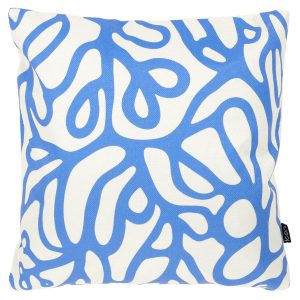 Abstract Squiggle Leaf Print Indoor-Outdoor Cushion - Blue