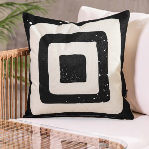 Square Print Indoor-Outdoor Cushion - Black & White