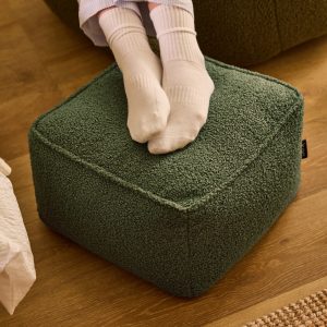 Amara Bouclé Square Footstool - Olive