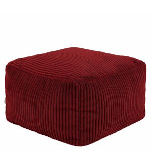 Amara Corduroy Square Footstool - Burgundy