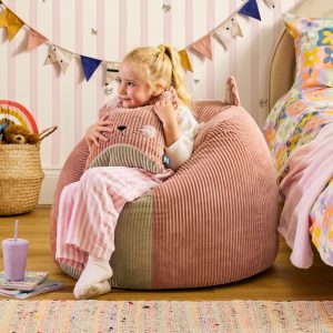 Kids Cleo Cat Cord Bean Bag Chair and Cushion - Dawn Pink