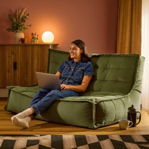 Kota Velvet Sofa Bean Bag - Olive Green