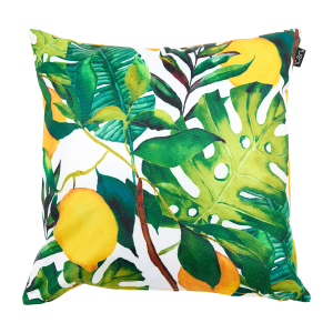 Lemon Leaf Print Indoor-Outdoor Cushion - Multicolour