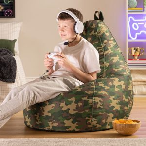 Gaming Water-Resistant High Back Bean Bag - Green Camo