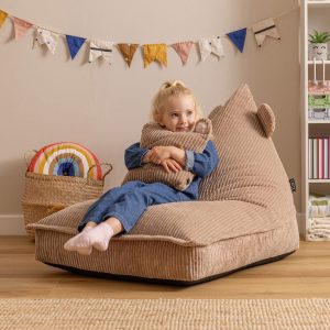 Kids Bertie Bear Cord Lounger and Cushion - Mocha