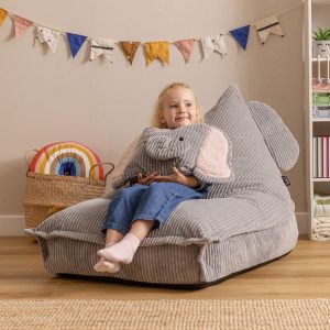 Kids Ellie Elephant Cord Lounger and Cushion - Grey